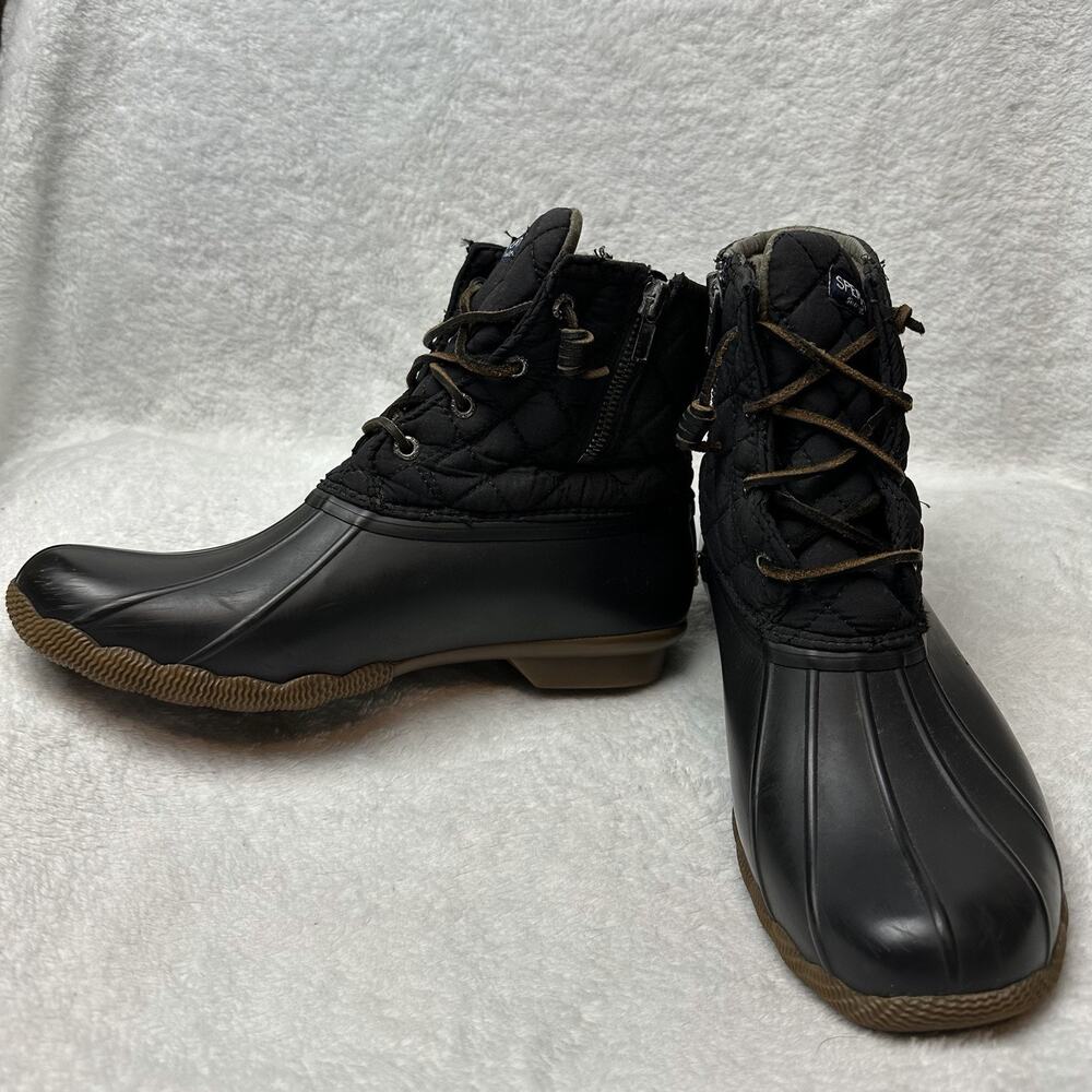 Sperry Saltwater Quilted Duck Boots Black Waterproof S 9.5 Rain Barn Chore Farm